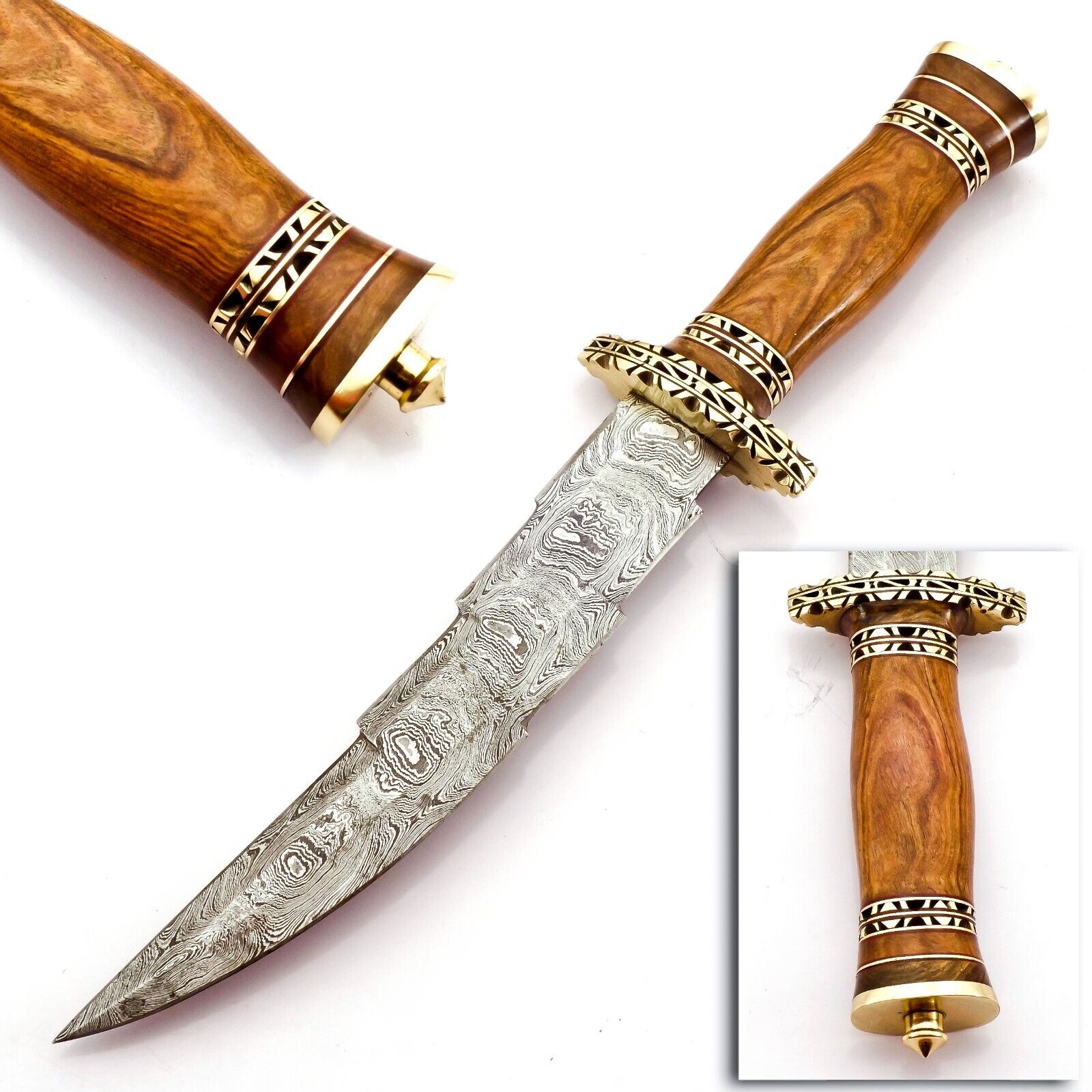 handmade hunting knife, damascus steel knife, camping knife, survival knife, bushcraft knife, handmade forged knife, full tang hunting knife, skinning knife, rosewood handle knife,Handmade Damascus Hunting Knife