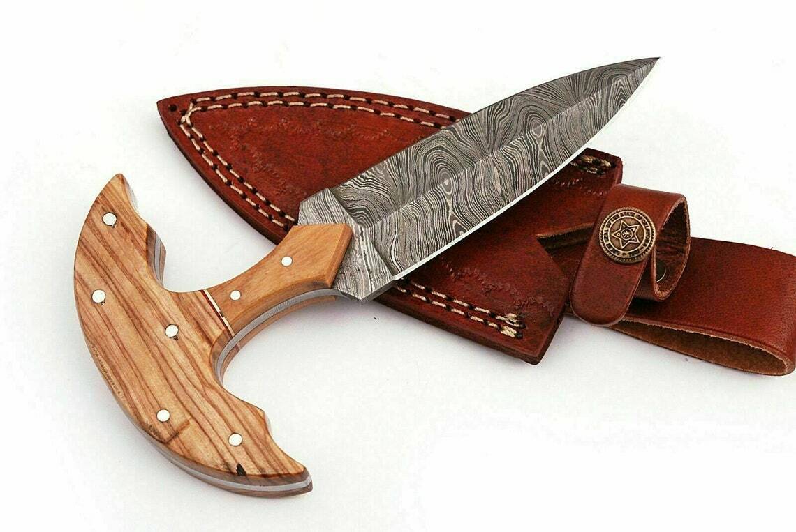 Handmade Damascus Hunting Dagger, Fixed Blade Knife, Camping Knife, Hunting Dagger, Damascus Blade, Aash Wood Handle, Outdoor Knife, Leather Sheath Knife, Damascus Knife USA, Blade and Precision