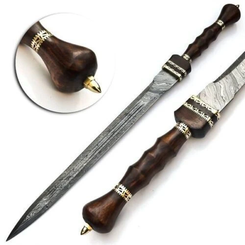 handmade damascus battle sword, 30 inch damascus sword, damascus blade sword USA, custom forged battle sword, full size handmade sword, damascus sword for collectors, handmade steel sword, usa damascus sword sale, sword with leather sheath, 22 inch blade sword