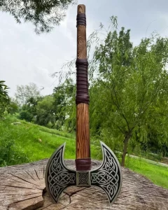 double blade axe, axes, steel axe, handmade axe, axe in USA, cheap axe, custom axe, battle axe, high carbon steel axe, Olivia wood axe, double headed axe, collectible axe, outdoor axe, axe for sale USA