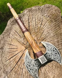 double blade axe, axes, steel axe, handmade axe, axe in USA, cheap axe, custom axe, battle axe, high carbon steel axe, Olivia wood axe, double headed axe, collectible axe, outdoor axe, axe for sale USA