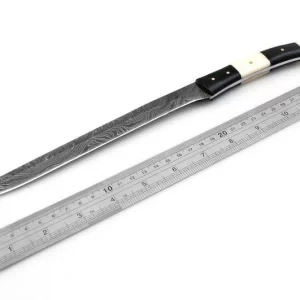 damascus short sword, handmade sword 16 inch, short damascus steel sword, damascus collector blade, damascus sword for sale usa, leather sheath sword, custom blade sword, hand forged damascus weapon, compact damascus sword, short blade damascus steel