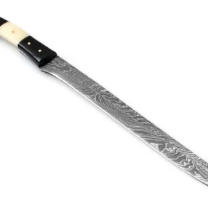 damascus short sword, handmade sword 16 inch, short damascus steel sword, damascus collector blade, damascus sword for sale usa, leather sheath sword, custom blade sword, hand forged damascus weapon, compact damascus sword, short blade damascus steel