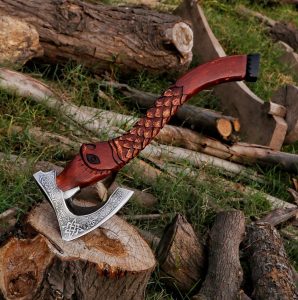 functional viking hatchet ashwood, handmade viking axe, handmade axe, axes, steel axe, axe in USA, cheap axe, battle axe, valknut axe, viking hatchet, ashwood handle axe, custom axe USA